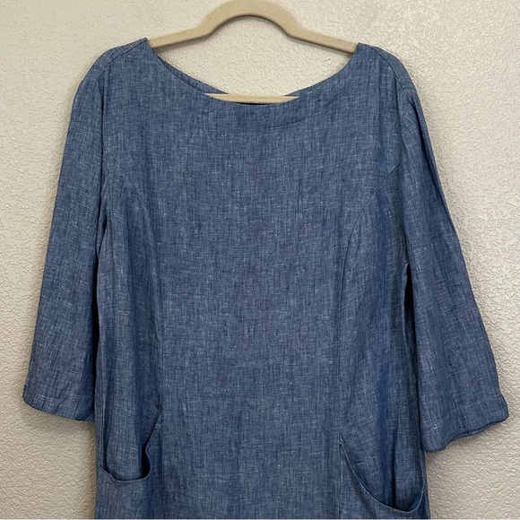 Boden Laurie 100% Linen Blue Chambray Two Pockets Shift Dress, Size 12L - Picture 3 of 12